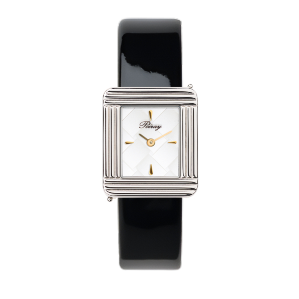 Montre Poiray Ma Première Cadran Blanc TexturéBracelet Veau Vernis Noir
