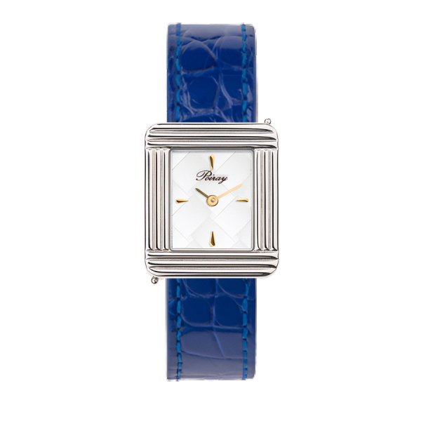 Montre Poiray Ma Première Cadran Blanc Texturé Bracelet Alligator Bleu