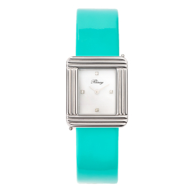 Montre Poiray Ma Première Cadran Blanc Serti Bracelet Veau Vernis Turquoise