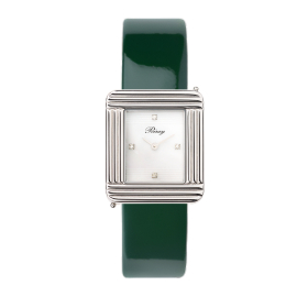 Montre Poiray Ma Première Cadran Blanc Serti Bracelet Veau Vernis Vert