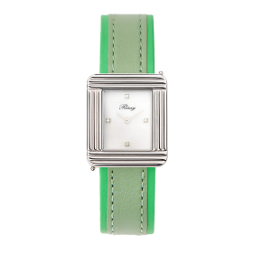 Montre Poiray Ma Première Cadran Blanc Serti Bracelet Veau Sellier Olive