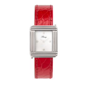 Montre Poiray Ma Première Cadran Blanc Serti Bracelet Alligator Rouge
