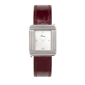 Montre Poiray Ma Première Cadran Blanc Serti Bracelet Alligator Bordeaux