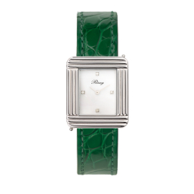 Montre Poiray Ma PremièreCadran Blanc Serti Bracelet Alligator Vert