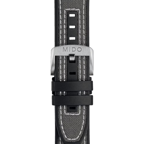 Bracelet Mido caoutchouc et tissu gris 22mm