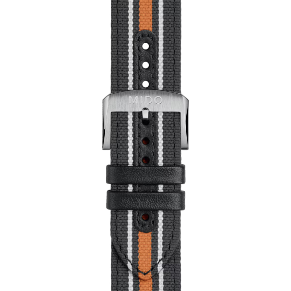 Bracelet Mido tissu noir et orange 22mm