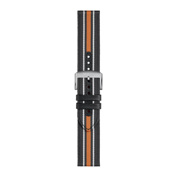 Bracelet Mido tissu noir et orange 22mm