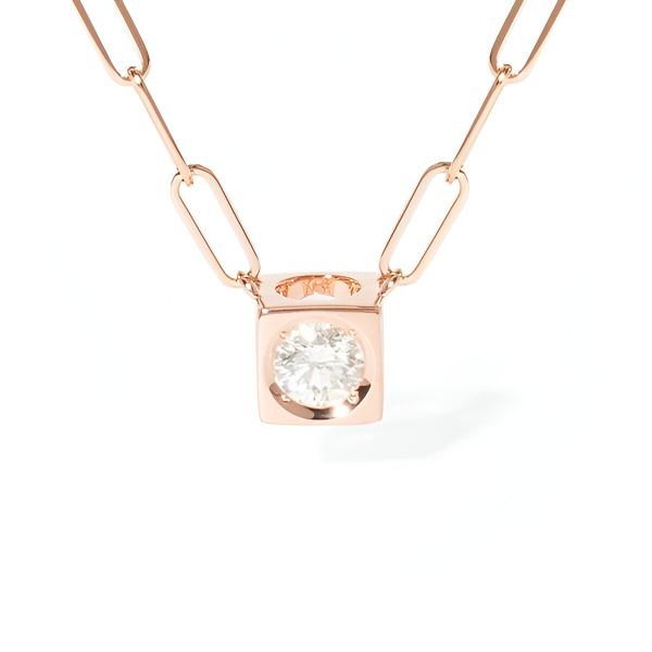 Collier Dinh Van Le Cube Diamant grand modèle or rose 1 diamant 0,25 carat