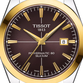 Montre TISSOT GENTLEMAN POWERMATIC 80 SILICIUM SOLID 18K GOLD BEZEL Bracelet Cuir