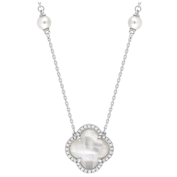 Collier Morganne Bello Victoria Perle Nacre Blanche Diamants Or Blanc