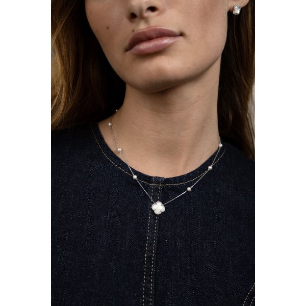 Collier Morganne Bello Victoria Perle Nacre Blanche Diamants Or Blanc