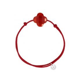 Bracelet Morganne Bello Friandise Trèfle Cornaline Cordon Vermillon