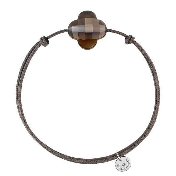Bracelet Morganne Bello Cordon Taupe Trèfle Quartz Fumé