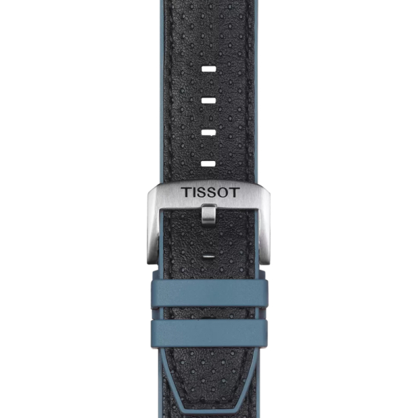 Bracelet Tissot cuir noir et caoutchouc bleu 22mm