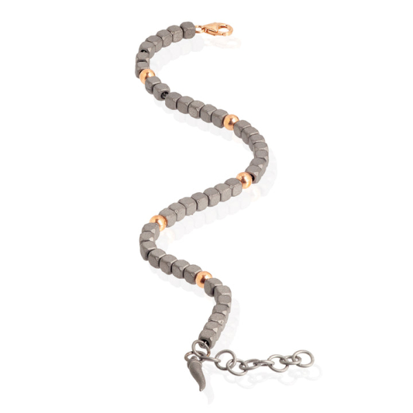 Bracelet Mano J Titane Diamants Noirs Or Rouge 9kt