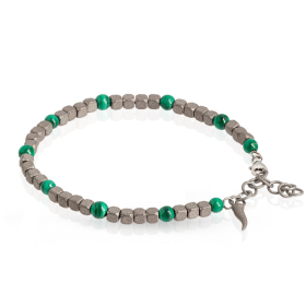 Bracelet Mano J Cubes enTitane Sphères Malachite Fermoir Or Blanc 9kt