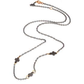 Collier Croix Mano J Chaîne Titane Diamants Blancs Or Rouge 9kt