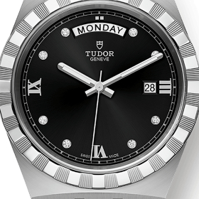 Montre Femme Tudor Royal 41mm Boîtier Acier Cadran Noir serti de diamants