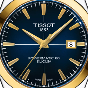 Montre Tissot Gentleman Powermatic 80 Silicium Solid 18k Gold Bezel Bracelet Cuir