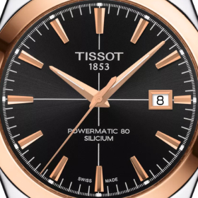 Montre Tissot Gentleman Powermatic 80 Silicium Solid 18K Gold bezel Bracelet Cuir