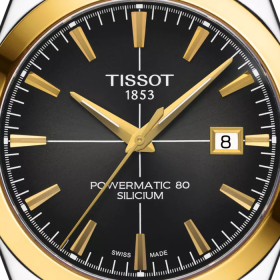 Montre Tissot Gentleman Powermatic 80 Silicium Solid 18k Gold Bezel Bracelet Cuir
