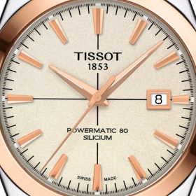 Montre Tissot Gentleman Powermatic 80 Silicium Solid 18K Gold bezel Bracelet Cuir