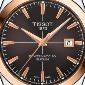 Montre Tissot Gentleman Powermatic 80 Silicium Solid 18K Gold bezel Bracelet Cuir