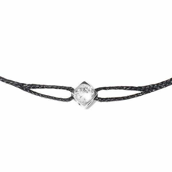 Bracelet Dinh Van Le Cube Diamant sur cordon Or Blanc Diamant 0.07 carat