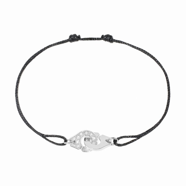 Bracelet Dinh Van Menottes R8 Or Blanc 1/2 Diamants sur cordon