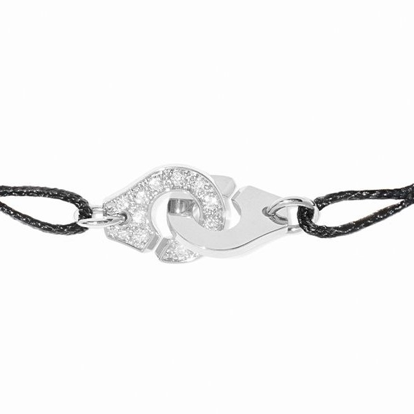 Bracelet Dinh Van Menottes R8 Or Blanc 1/2 Diamants sur cordon