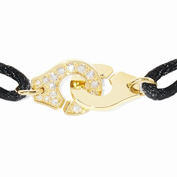 Bracelet Dinh Van Menottes R12 1/2 Diamants Or Jaune sur cordon