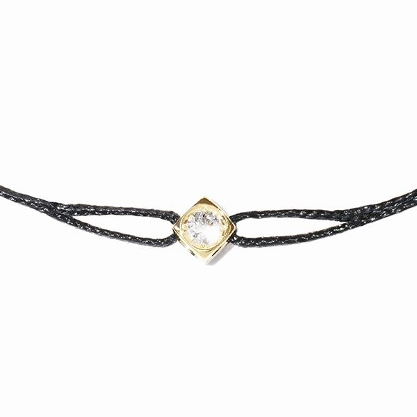 Bracelet Dinh Van Le Cube Diamant sur cordon Or Jaune Diamant 0.07 carat
