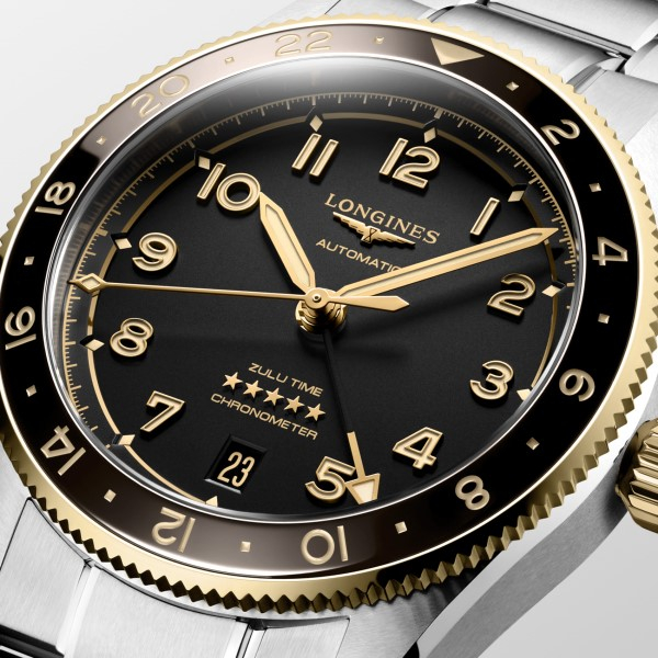 Montre Longines Spirit Zulu Time 39mm Bracelet Acier Aiguilles Dorées