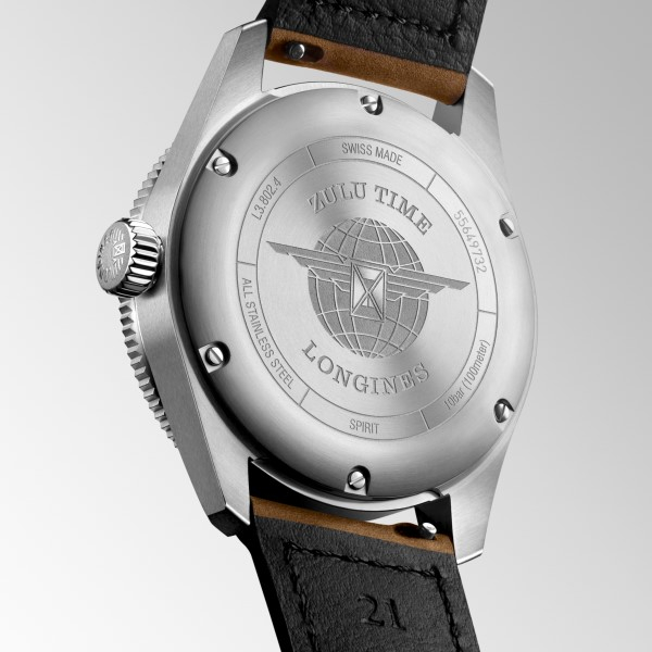 Montre Longines Spirit Zulu Time Automatique 39mm cadran Anthracite Bracelet Cuir
