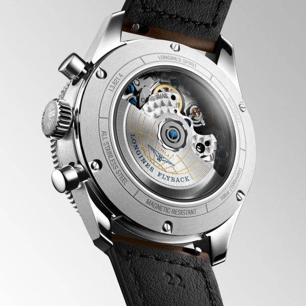 Montre Longines Spirit Flyback Automatique 42 mm Cadran Noir Bracelet cuir