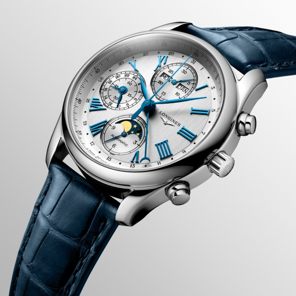 Montre Longines Master Collection Cadran Argent Bracelet Cuir Bleu
