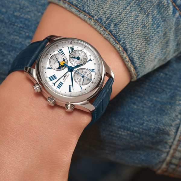Montre Longines Master Collection Cadran Argent Bracelet Cuir Bleu