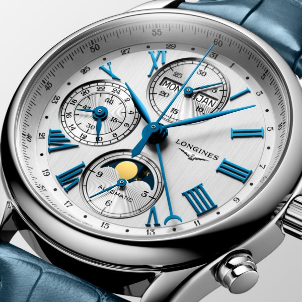 Montre Longines Master Collection Cadran Argent Bracelet Cuir Bleu