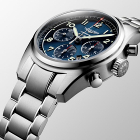 Montre Longines Spirit Chronographe 42 mm cadran bleu bracelet acier