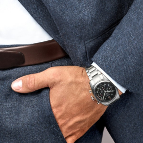 Montre Longines Spirit Chronographe 42 mm cadran noir bracelet acier