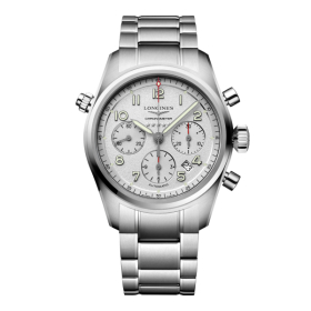 Montre Longines Spirit Chronographe 42 mm cadran argenté bracelet acier