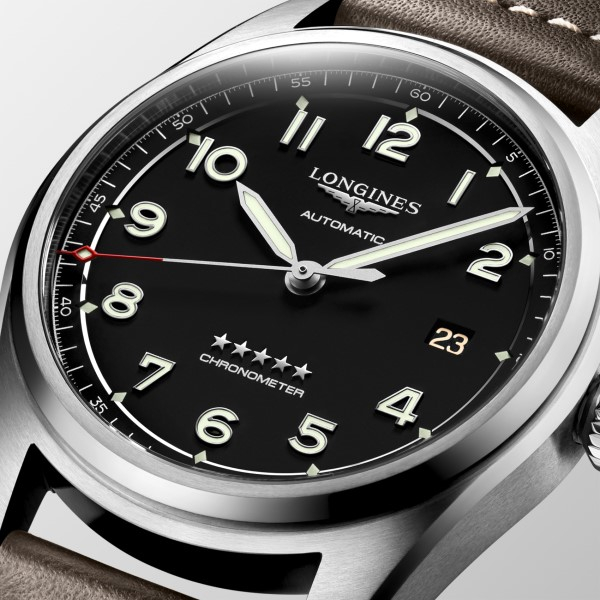 Montre Longines Spirit Automatique 40 mm cadran noir bracelet cuir
