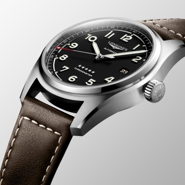 Montre Longines Spirit Automatique 40 mm cadran noir bracelet cuir