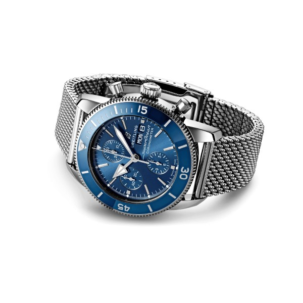 Montre BreitlingSuperocean Heritage II 44 mmChronographe Bleu Bracelet Aéro Classic acier