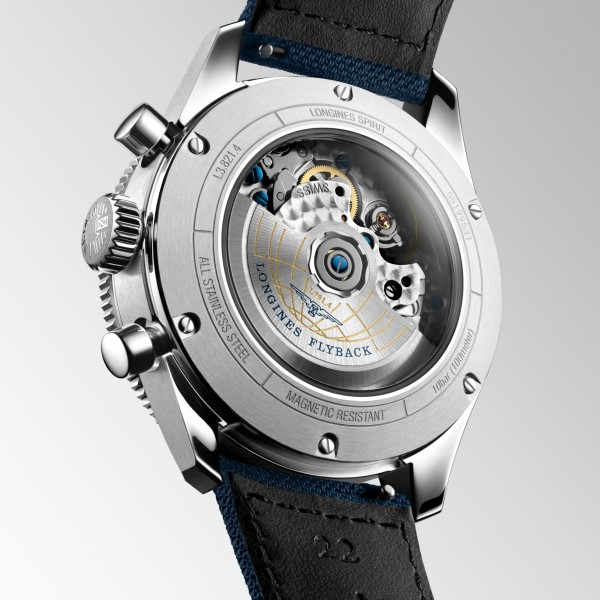 Montre Longines Spirit Flyback Automatique 42 mm Cadran Bleu Soleillé Bracelet Synthétique