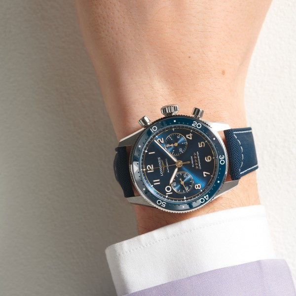Montre Longines Spirit Flyback Automatique 42 mm Cadran Bleu Soleillé Bracelet Synthétique