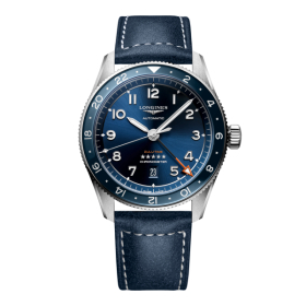 Montre Longines Spirit Zulu Time Automatique 42mm cadran bleu bracelet cuir bleu