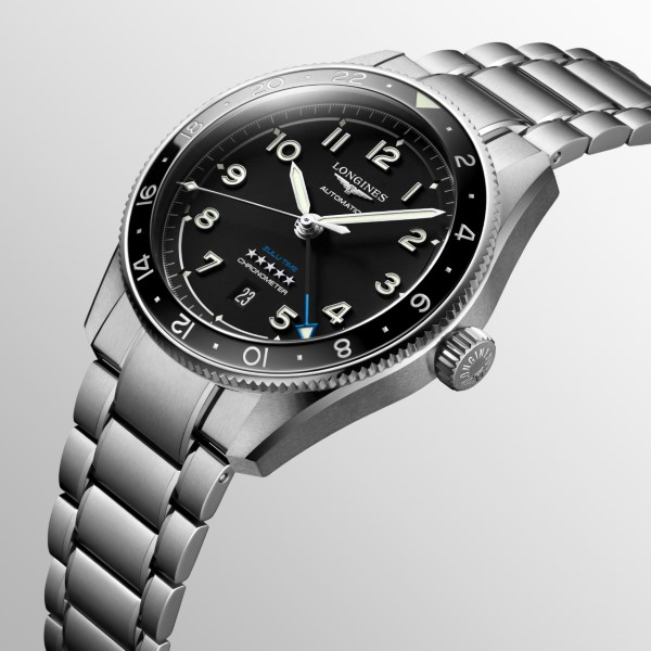 Montre Longines Spirit Zulu Time Automatique 42mm cadran noir bracelet Acier
