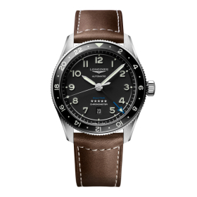 Montre Longines Spirit Zulu Time Automatique 42mm cadran noir bracelet cuir