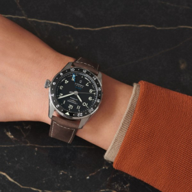 Montre Longines Spirit Zulu Time Automatique 42mm cadran noir bracelet cuir